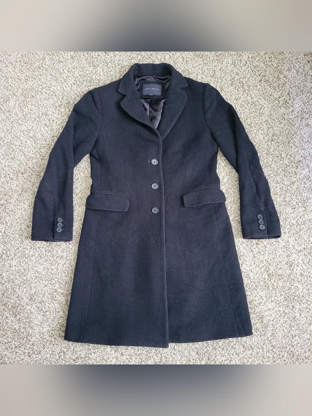 Banana Republic Coat Overcoat Single Breasted Peacoat Black 100% Wool Small
